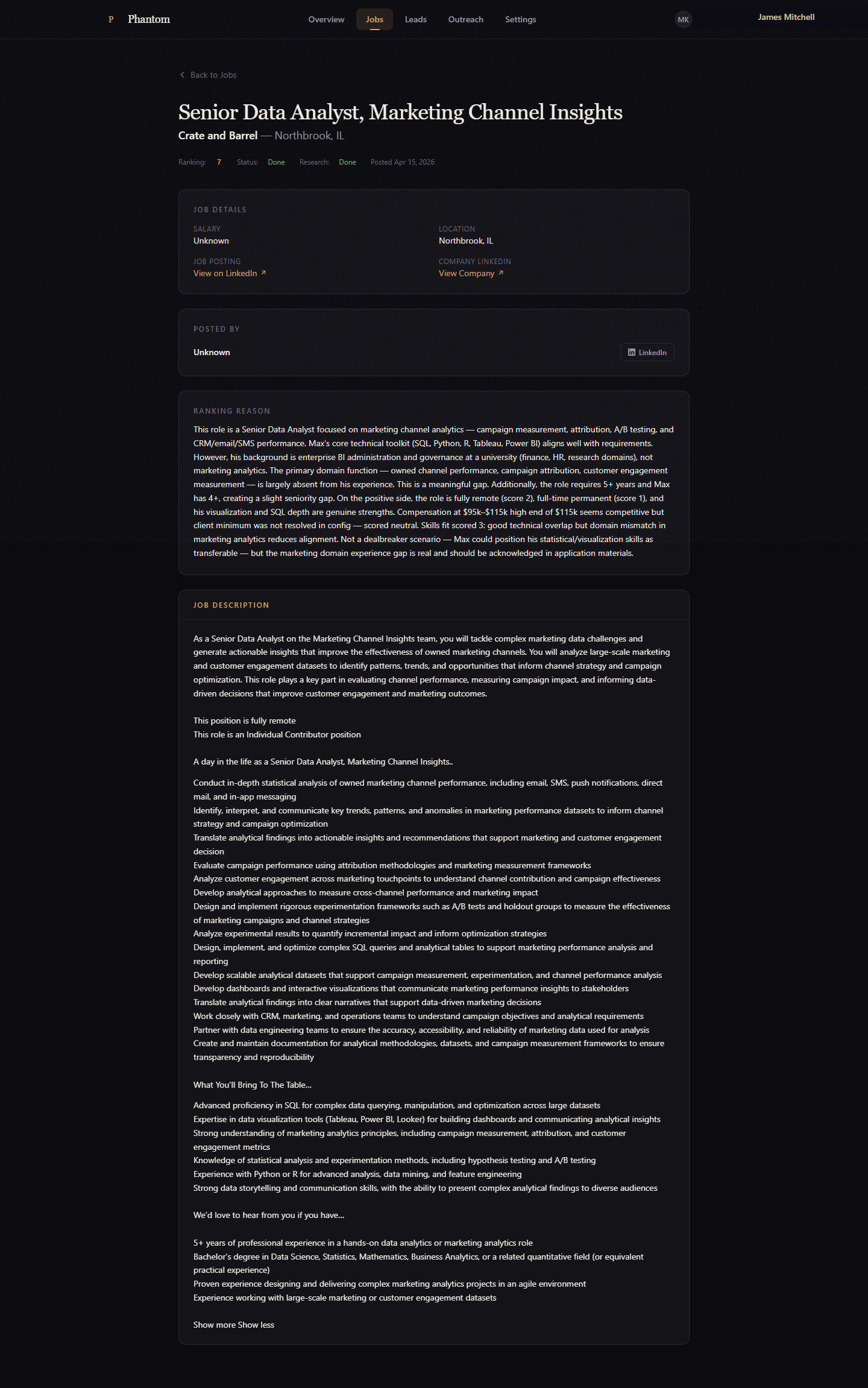 Job detail with AI score